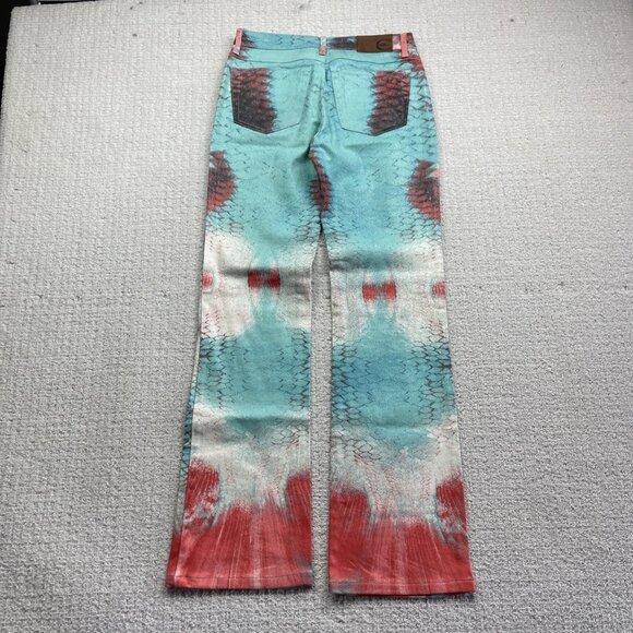 Y2K Just Cavalli Boot Cut Pants Psychedelic Reptile Skin Color AOP Wom Sz 27/41 - Picture 10 of 13